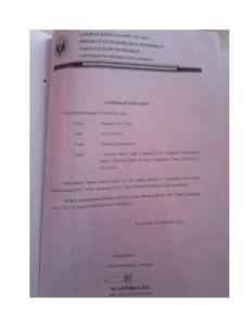 Metode penelitian yang digunakan yaitu penelitian kualitatif , data diperoleh dari observasi, dokumentasi dan wawancara dengan beberapa narasumber. LAPORAN PPL INDIVIDU ANALISIS HASIL UJIAN NASIONAL (UN